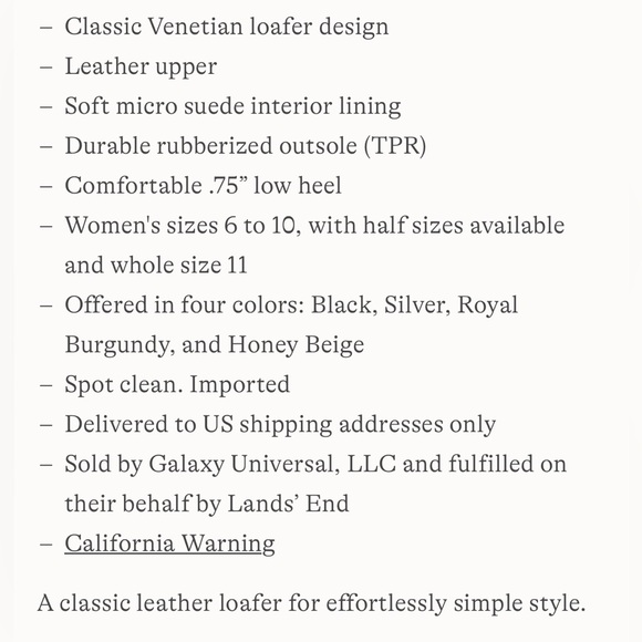 NWOT Land’s End Classic Silver Leather Loafer size 7 - Picture 9 of 9